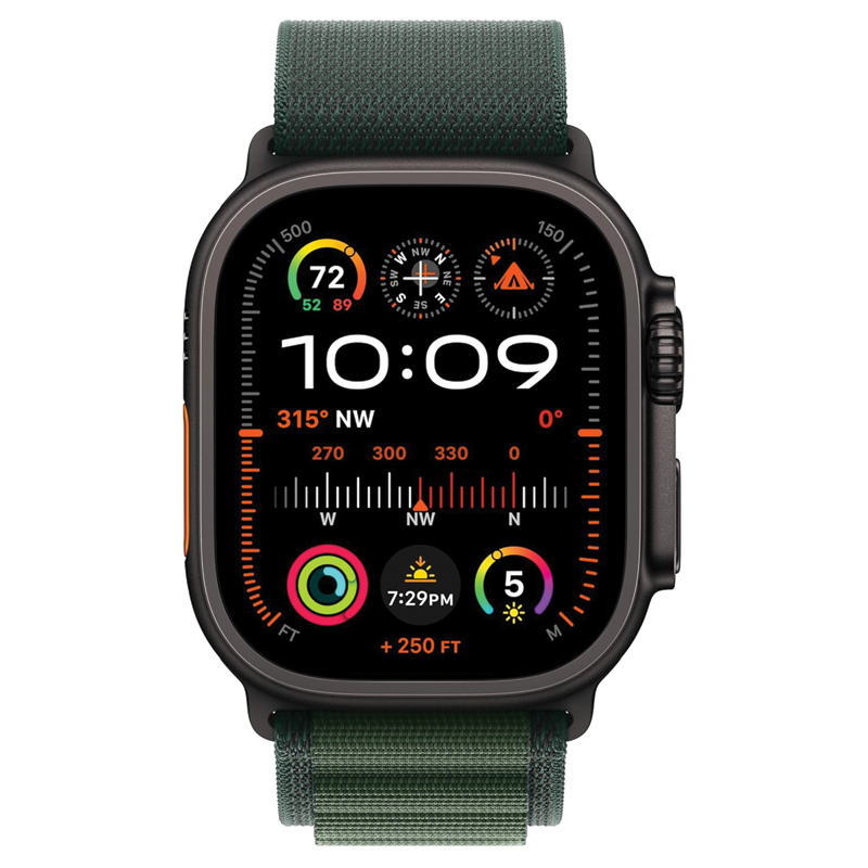 Apple Watch Ultra 2 GPS + Cellular 49mm Black Titanium Case with Dark Green Alpine Loop – Medium – MX4R3