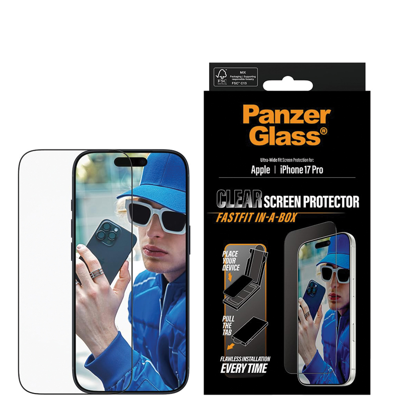 AFE. by PanzerGlass® Screen Protector for iPhone 17 Pro | Ultra-Wide Fit | Tempered Glass | EasyAligner Installation Tray | Scratch & Impact Resistant | Fingerprint Resistant | Crystal Clear
