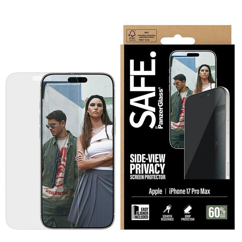 SAFE. by PanzerGlass® Privacy Screen Protector for iPhone 17 Pro Max | Ultra-Wide Fit | Tempered Glass | EasyAligner Installation Tray | Privacy Filter | Scratch & Impact Resistant | Fingerprint Resistant