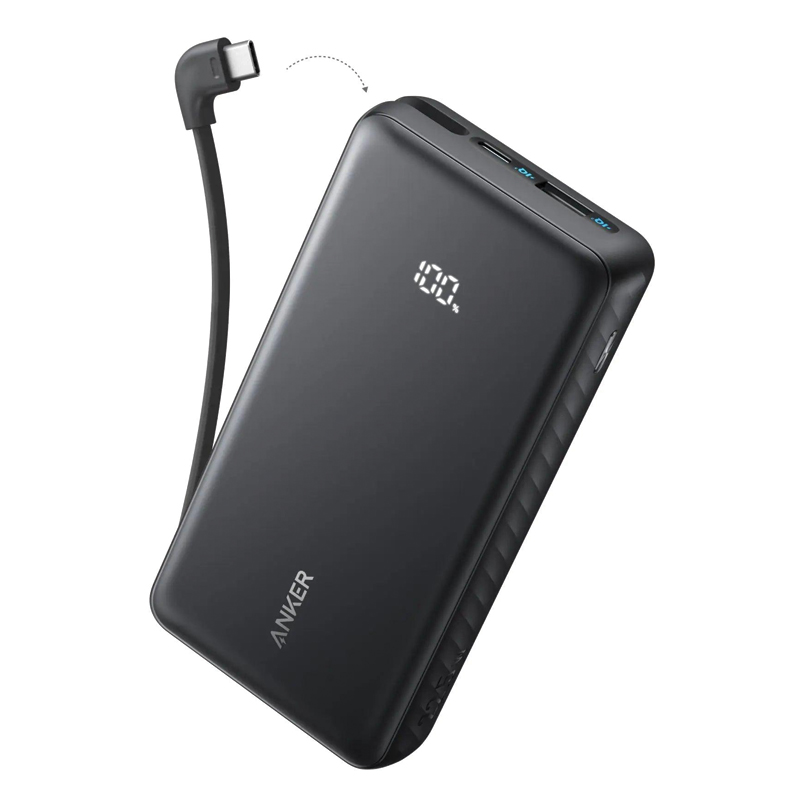 Anker Zolo Power Bank | 20,000mAh | 22.5W | Built-in USB-C Cable | USB-C + USB-A | Black