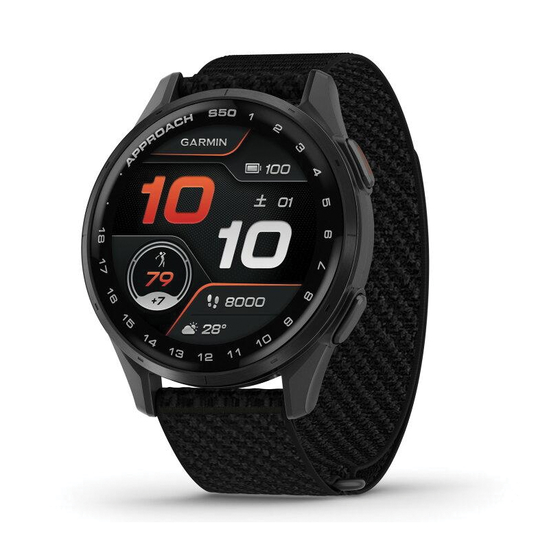 Garmin Approach S50 Golf GPS Smartwatch | 43mm | Slate Aluminum Bezel | Black ComfortFit Nylon Band | AMOLED Display | 010-03010-00