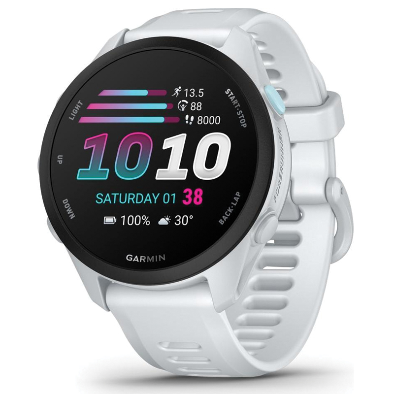 Garmin Forerunner® 70 GPS Running Smartwatch | 42mm | 1.2-inch AMOLED Display | Whitestone | Worldwide | 5 ATM | 010-04307-01
