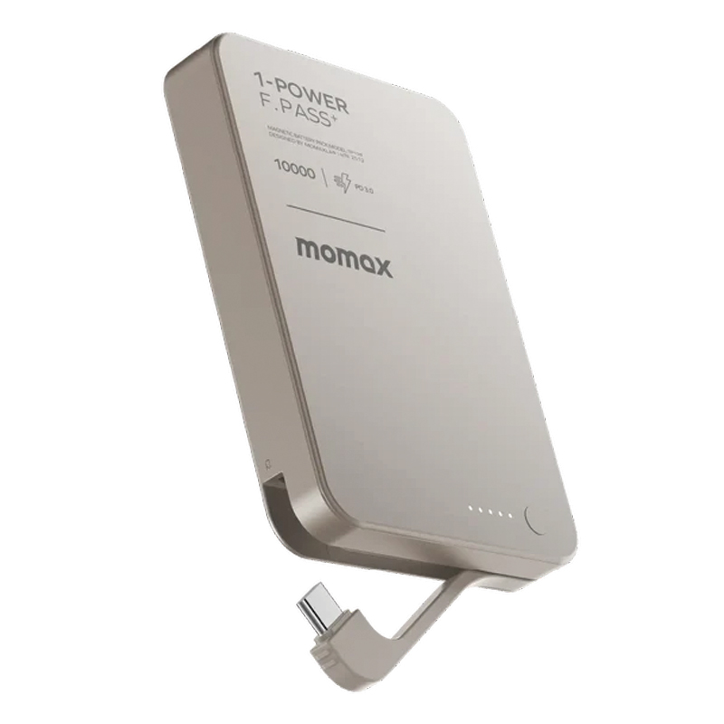 Momax 1-Power F.Pass+ 10000mAh Battery Pack with Built-in Cable and Magnetic attachment – Desert Titanium