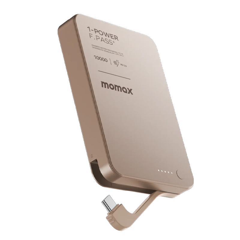 Momax 1-Power F.Pass+ 10000mAh Battery Pack with Built-in Cable and Magnetic attachment – Titanium