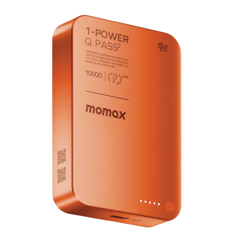 MOMAX 1-Power Q.Pass2 10000mAh Qi2.2 Magnetic Wireless Battery Pack – Orange