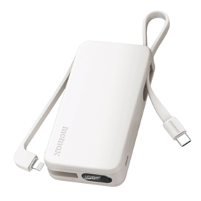 MOMAX 1-Power VItal+ 10000mAh Power Bank With Built IN USB-C & Lightning Cable – White