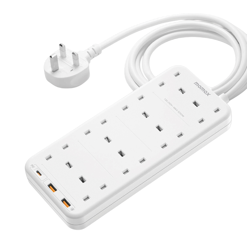 MOMAX ONEPLUG 8 Outlet Power Strip With USB – white