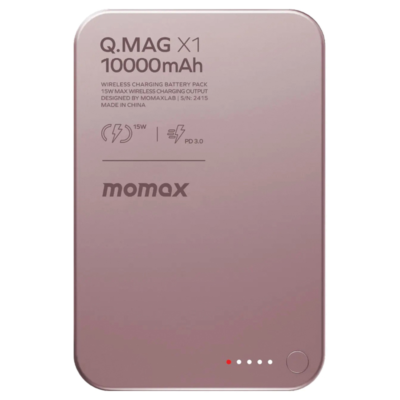 MOMAX Q.Mag X1 10000mAh Magnetic Wireless Power Bank – 15W Wireless – 20W PD – IP117AP – Pink